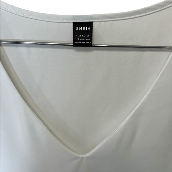 SHEIN White V-Neck Petal Sleeve Top, Sz L - Picture 5 of 6
